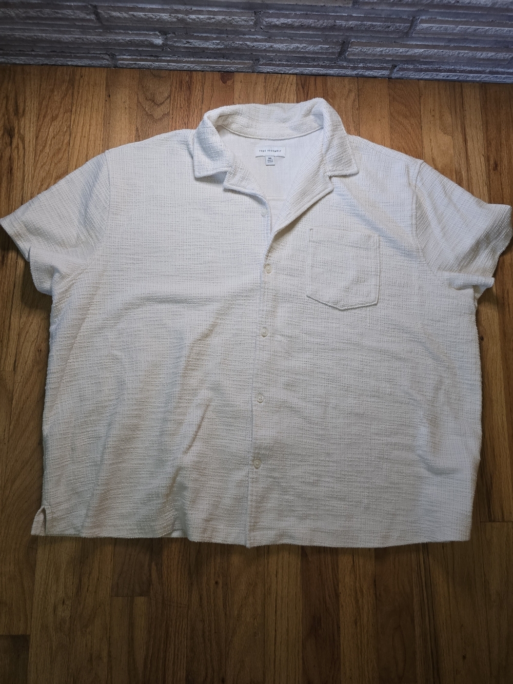 Free Assembly Men's 3XL Ivory Textured Camp Collar Button Front Shirt